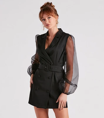 Chic And Fab Sheer Sleeve Blazer Dress