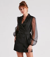 Chic And Fab Sheer Sleeve Blazer Dress