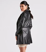 Cinched And Chic Faux Leather Trench Coat