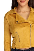 Lattice Faux Suede Moto Jacket