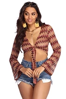 Chevron Bell Sleeve Crop Top