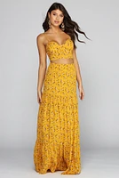 Golden Glow Floral Maxi Skirt