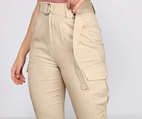 High Waist Linen Cargo Pants
