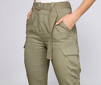 High Waist Linen Cargo Pants