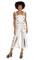 Tie Front Striped Culotte Jumpsuit