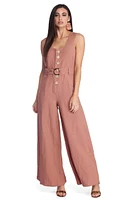 Button Detail Wide Leg Jumpsuit