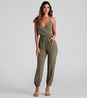 Plunging Into Basics Surplice Jumpsuit