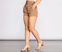 Belted Button Detail Paper Bag Shorts