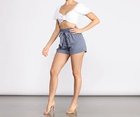 Preppy Paper Bag Tie Waist Shorts