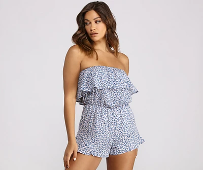 Strapless Ruffled Ditsy Romper