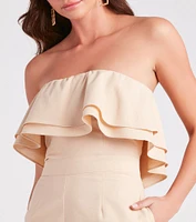 Take It Away Linen Strapless Ruffled Romper