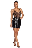 Liquid Leather Zipper Mini Skirt