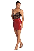 Liquid Leather Zipper Mini Skirt
