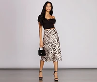 Satin Flare Leopard Midi Skirt