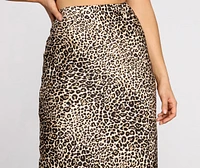 Feline Myself Satin Leopard Flare Midi Skirt