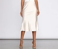 Make Your Move Satin Flare Midi Skirt