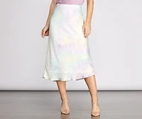 Tie Dye Satin Midi Skirt