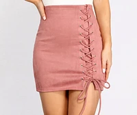 Sultry Chic Lace Up Faux Suede Mini Skirt