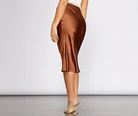 Make Your Move Satin Flare Midi Skirt