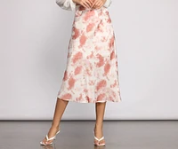 Stylishly Sleek Satin Tie Dye Midi Skirt