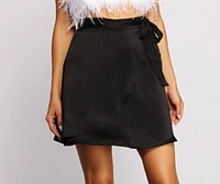 Sleek Satin Faux Wrap Mini Skirt