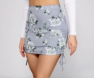 Romantic Beauty Floral Ruched Mini Skirt