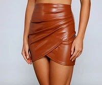 So Chic Ruched Faux Leather Mini Skirt