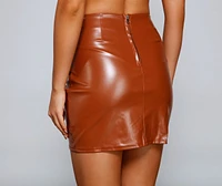 So Chic Ruched Faux Leather Mini Skirt