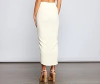 High-Rise Drama Ruched Midi Skirt
