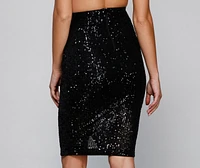 Sparkling Glamour High Waist Sequin Midi Skirt