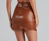High Waist Pleat Faux Leather Mini Skirt
