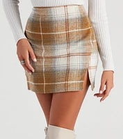 Best Match Plaid Slit Mini Skirt