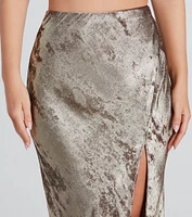 Trendy Shine Foiled Satin Midi Skirt