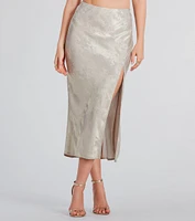 Trendy Shine Foiled Satin Midi Skirt