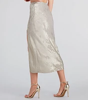 Trendy Shine Foiled Satin Midi Skirt