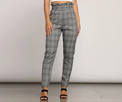 Paper Bag Plaid Tapered Pants