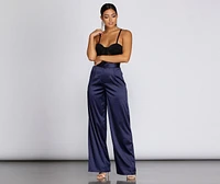 High Waist Satin Wide Leg Pants