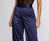 High Waist Satin Wide Leg Pants