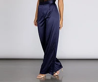 High Waist Satin Wide Leg Pants