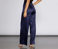 High Waist Satin Wide Leg Pants