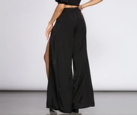 Flirty Front Slit Wide Leg Pants