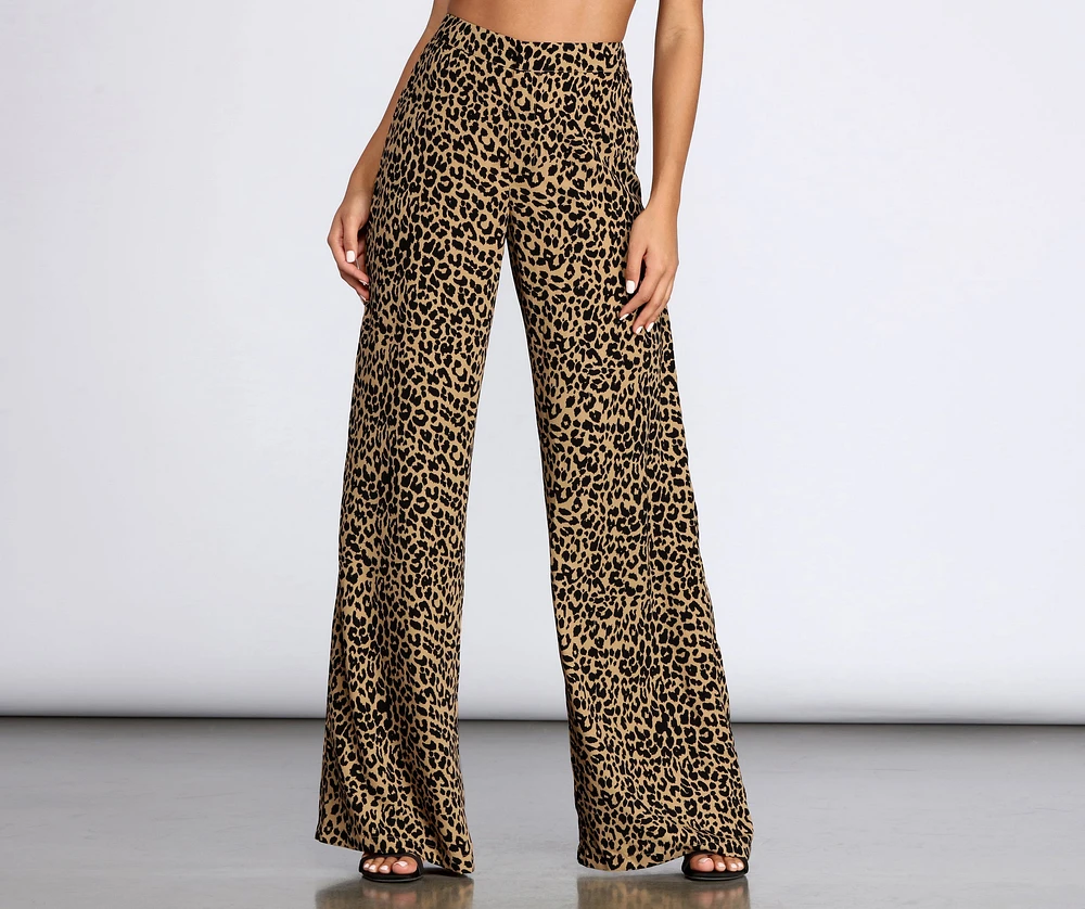 Leopard Print Wide Leg Dress Pants