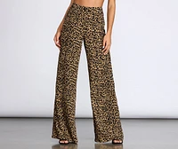 Leopard Print Wide Leg Dress Pants