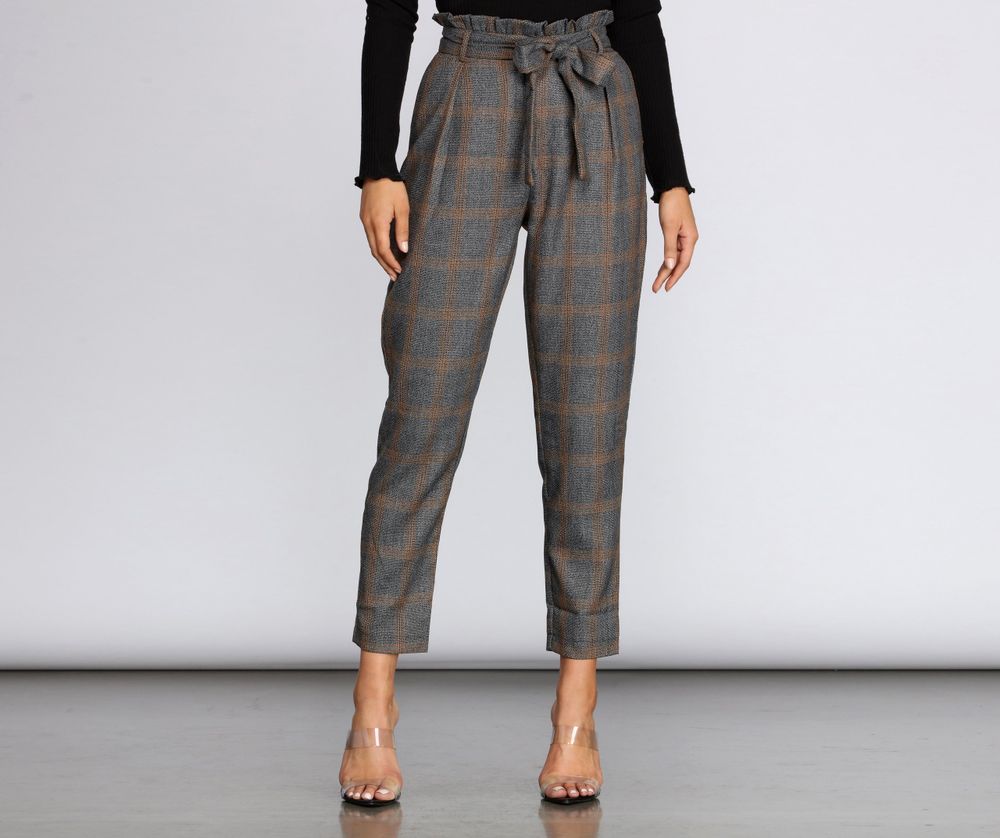 Paper bag trousers  BrownChecked  Ladies  HM IN