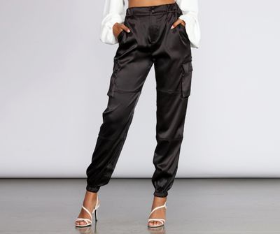 Samantha Black Satin Joggers - $100 | Tobi US