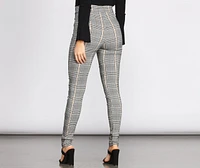 High Rise Tie Waist Plaid Skinny Pants