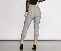 Pull Up Plaid Mid Rise Skinny Trousers