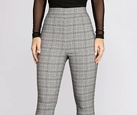 Pull Up Plaid Mid Rise Skinny Trousers