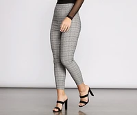 Pull Up Plaid Mid Rise Skinny Trousers