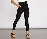High Rise Tie Front Paper Bag Skinny Pants
